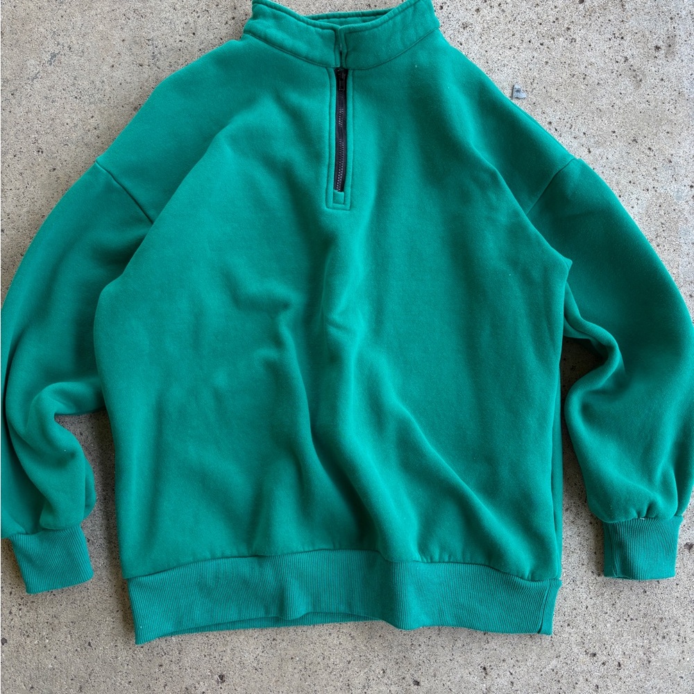 Anrabess Green Quarter Zip Pullover Sweatshirt - Small